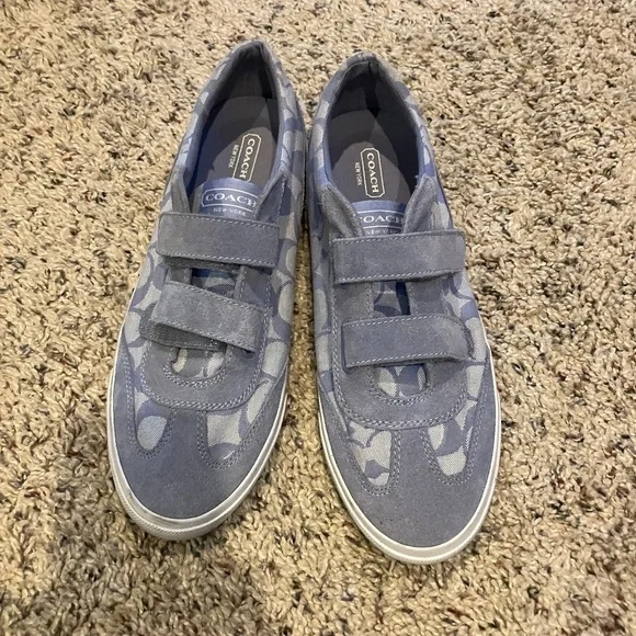 Coach Priya Signature Suede Trim Hook Loop Canvas Sneakers Shoes Lilac Size 10 - Picture 1 of 8